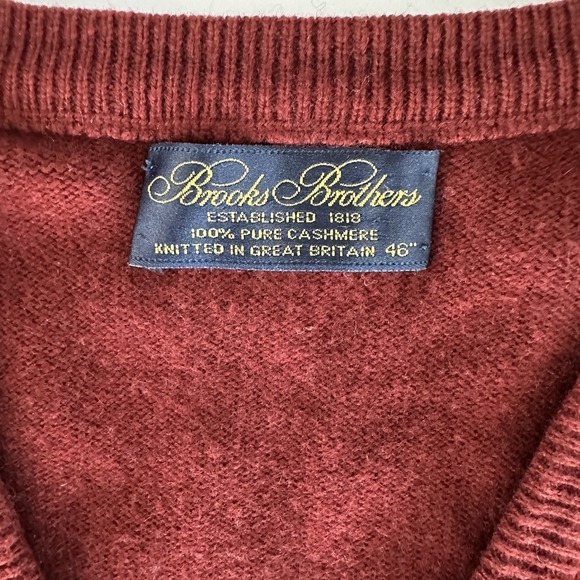 Vintage Brooks Brothers Cashmere Sweater 46 Burgundy Red Made Great Britain XL - Picture 3 of 10
